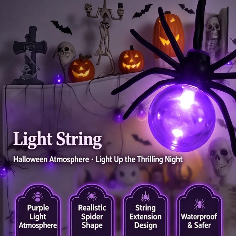Garden Lighting Decor - 電池式スパイダーLEDストリングライト、ハロウィン屋外装飾、庭やガーデンパーティー用