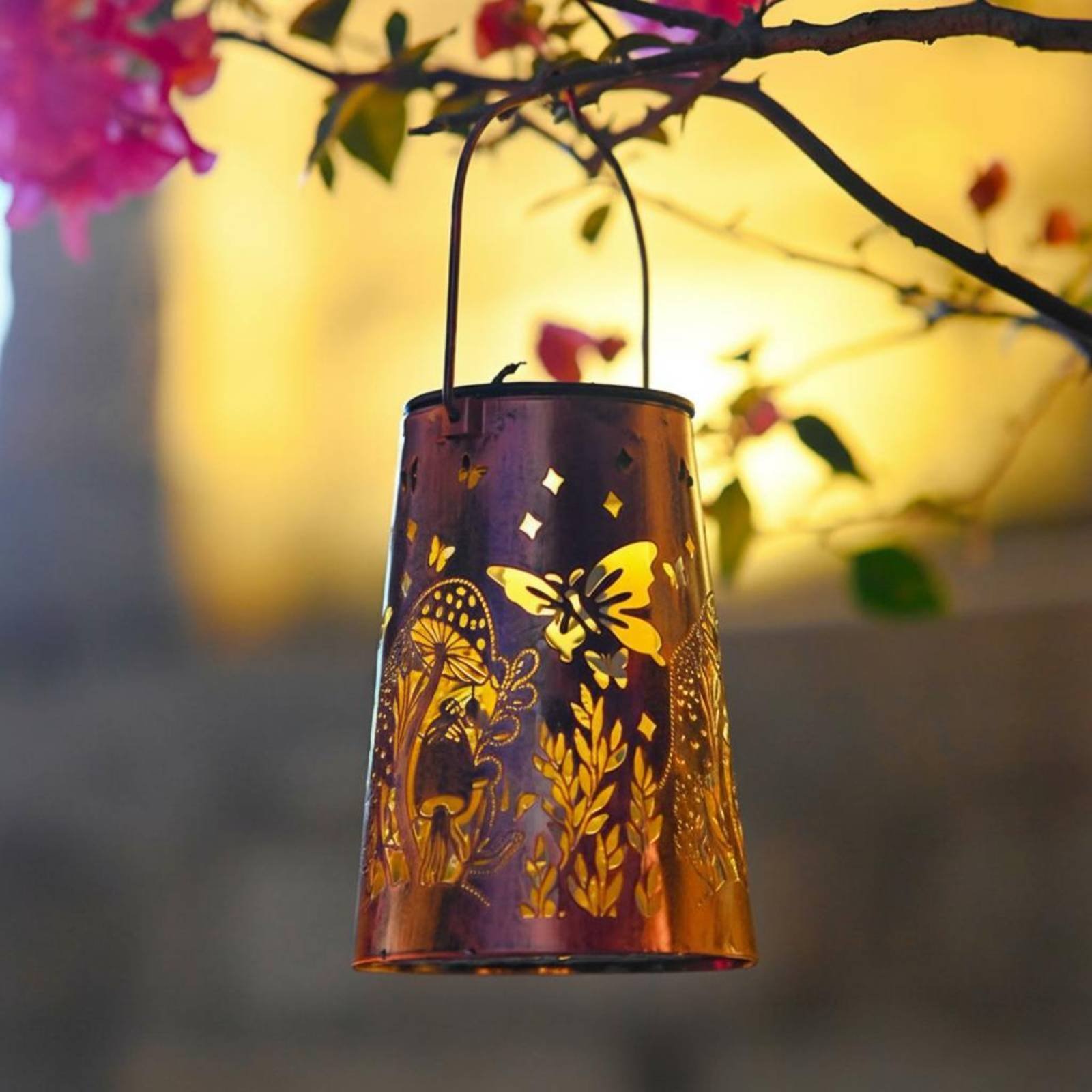 Garden Lighting Decor - 花柄ガーデンランタンパターンガーデン照明器具自動オン/オフ錬鉄製吊り下げ照明器具屋外照明耐候性