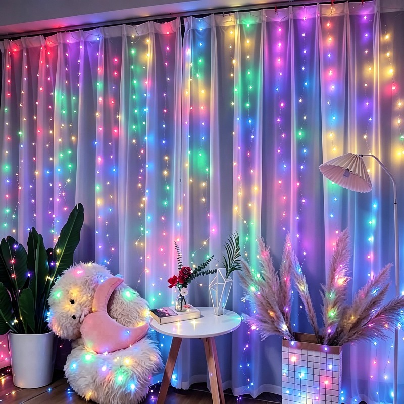 Fairy Light Curtain - 3/4/6m カーテンLEDストリングライトガーランド USBフェストゥーン リモコン付き フェアリーガーランドライト クリスマスデコレーション