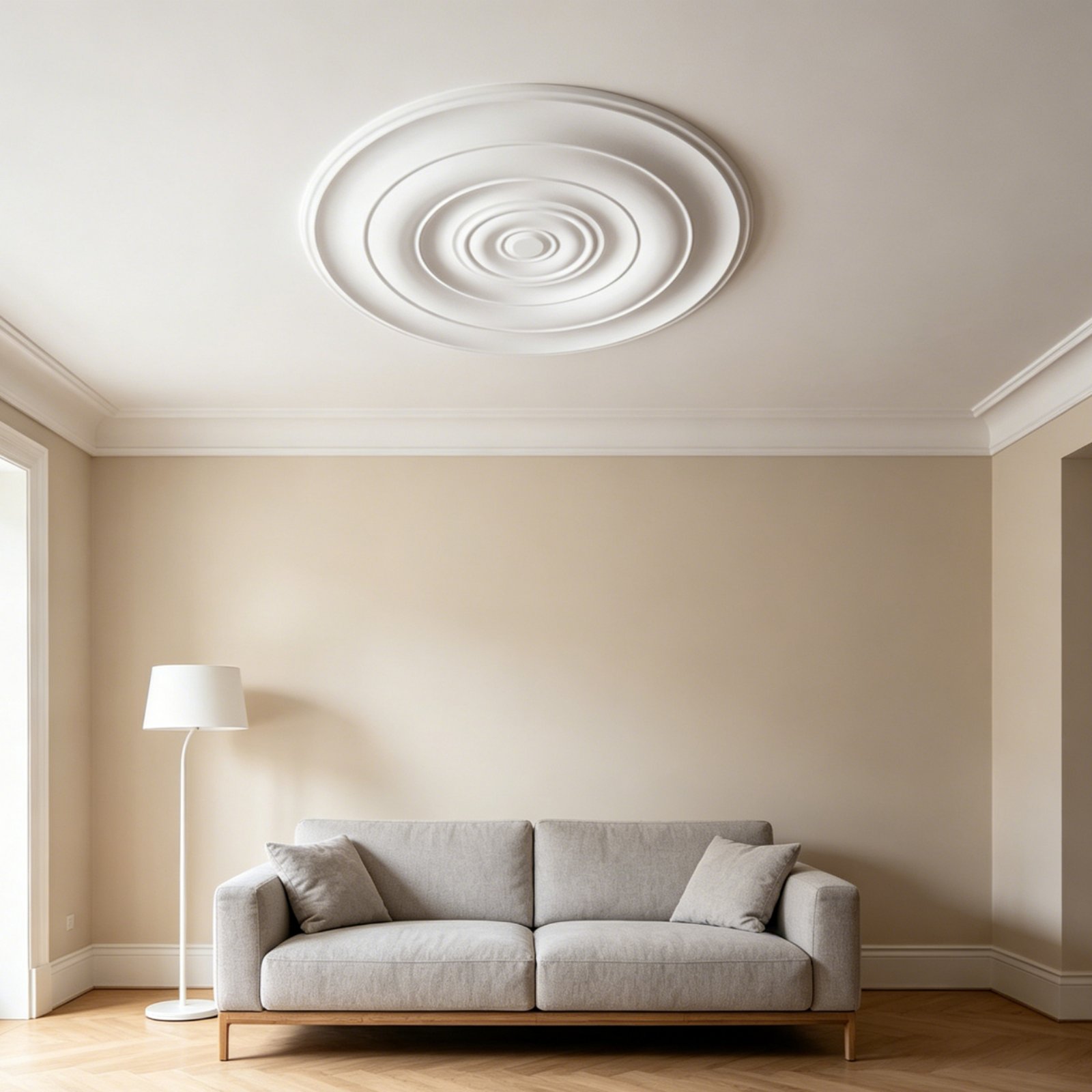 Lighting Interior Decor - ラウンド天井メダリオンヨーロッパデザインPU天井装飾照明器具カバープレート防湿インテリア装飾ポリッシュ仕上げ
