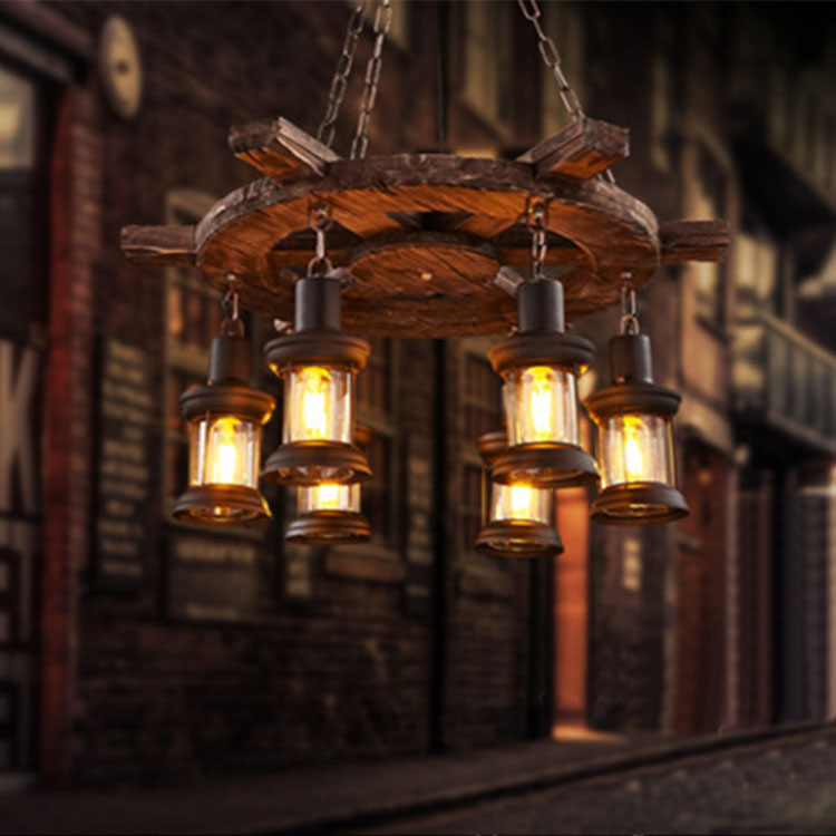 Lighting Interior Decor - アンティーク調インテリア装飾吊り下げ照明器具 リビングルーム ダイニングルーム 木製ペンダントランプ
