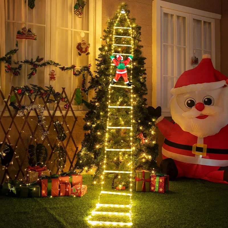 Garden Lighting Decor - LEDクリスマスライト クリスマス装飾用はしご型ライトストリング サンタクロース付き 室内/屋外 窓/庭/クリスマスツリー飾り