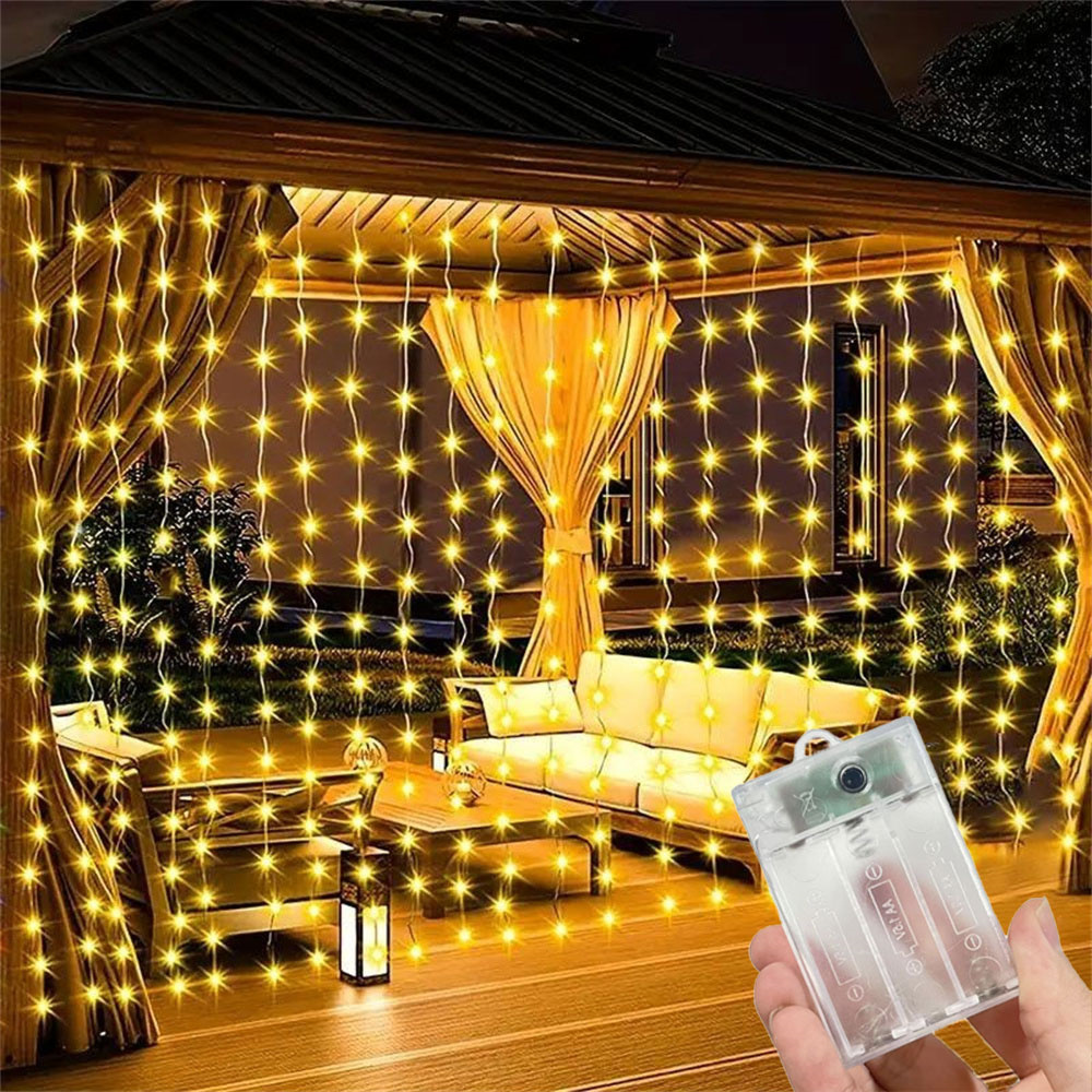 Fairy Light Curtain - クリスマスホームデコレーション2026 カーテンLEDフェアリーガーランドランプ バッテリー式ライトストリング ルームウェディングパーティー 新年装飾用