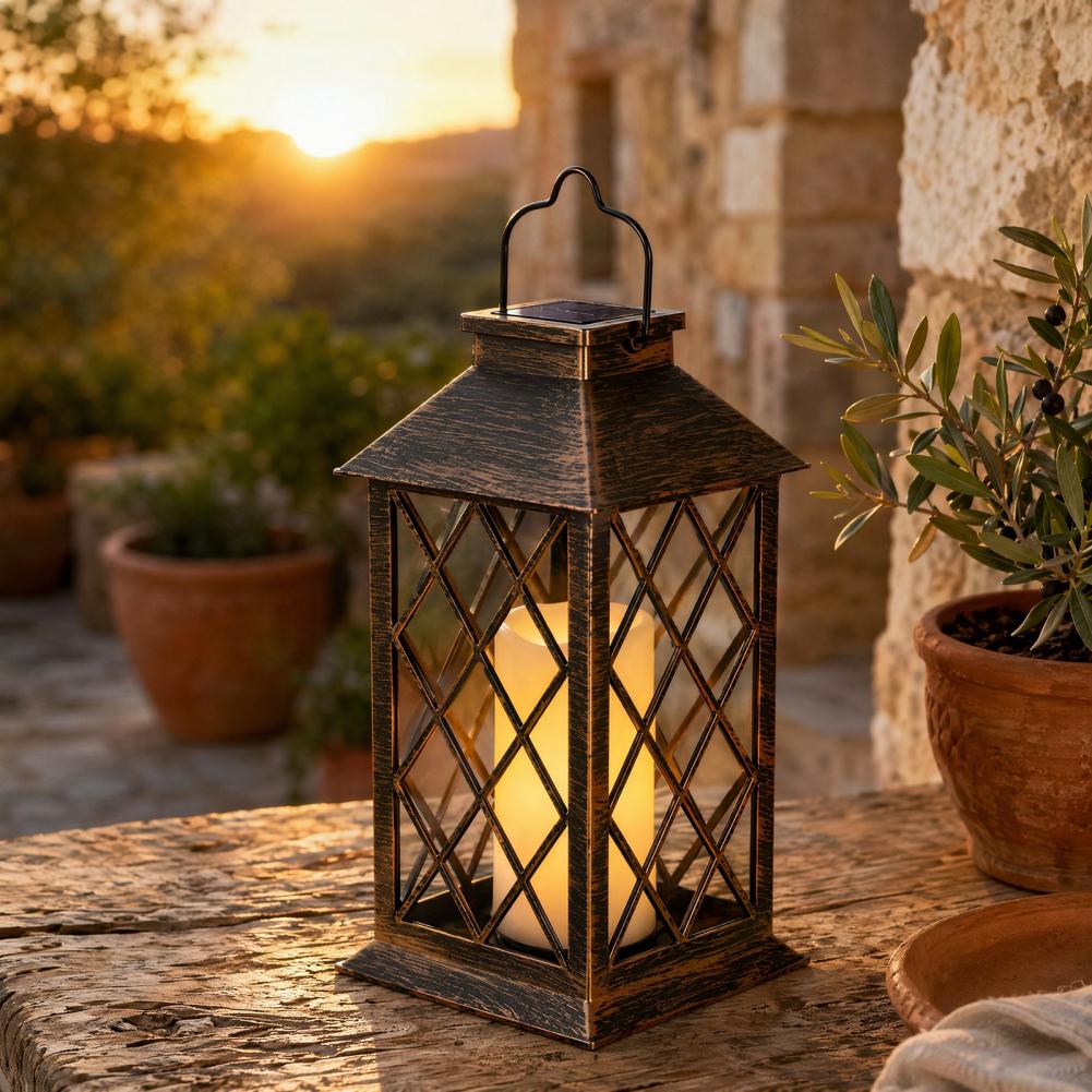 Garden Lighting Decor - レトロソーラーランタン、屋外ソーラーキャンドルランタン、吊り下げループ付き防水ソーラーガーデンライト、庭用装飾ライト