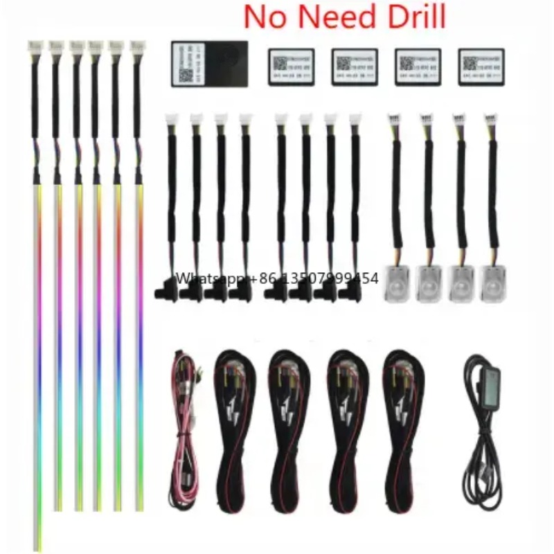 Lighting Interior Decor - A80 64色LEDアンビエントライトアクリルストリップ 18in1ユニバーサルサウンドアプリコントロール 車内装飾照明 12V 新品