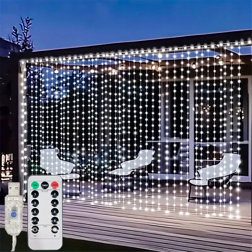 Fairy Light Curtain - 3/6M USB LED カーテン 8 モードリモコンライトホリデーウェディングガーランド寝室リビングルームの装飾クリスマス装飾