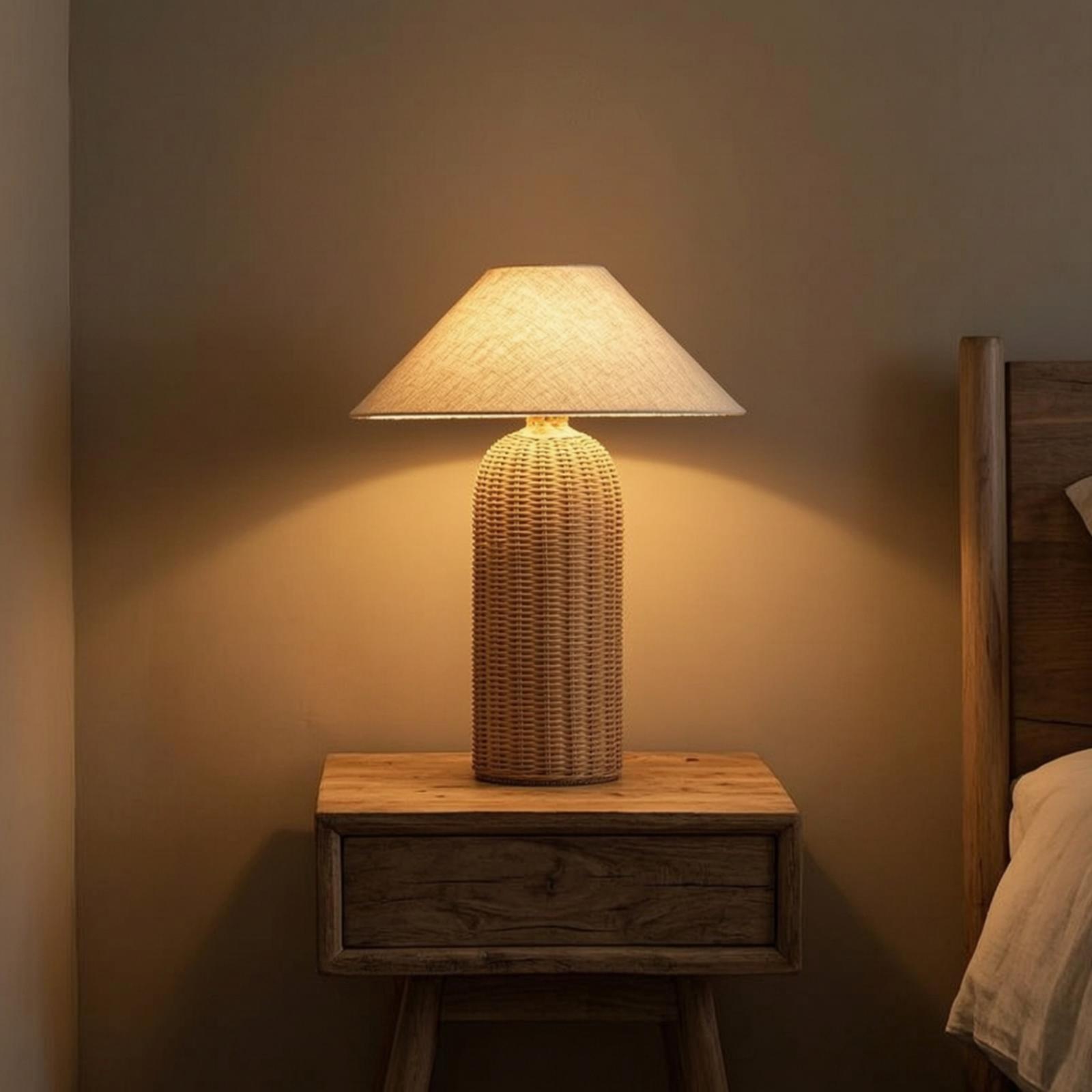 ベッドサイドランプ ラタンベース ファブリックシェード ナイ - Lighting Decor For Living Room のレビューと価格