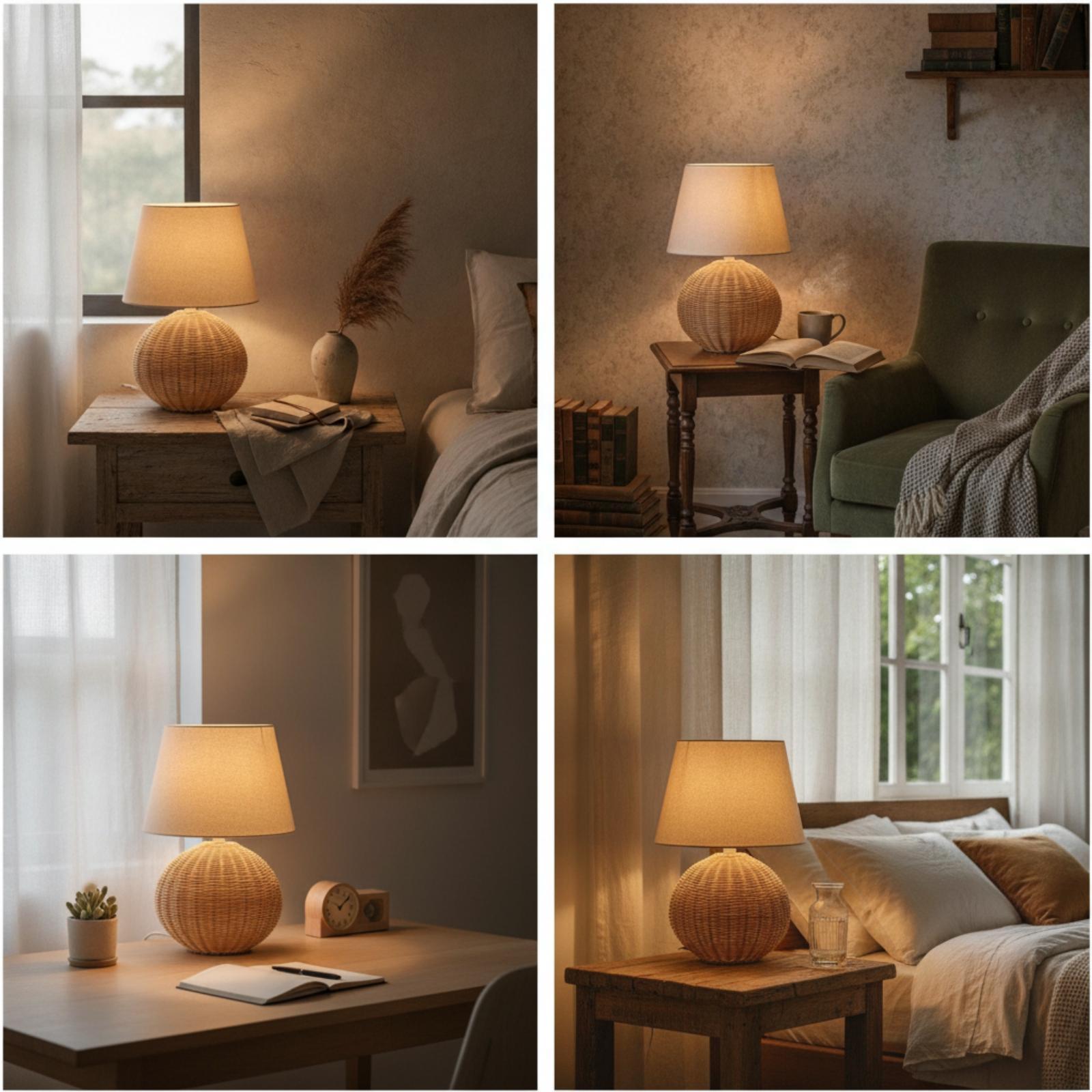 ベッドサイドランプ ラタンベース ファブリックシェード ナイ - Lighting Decor For Living Room のレビューと価格