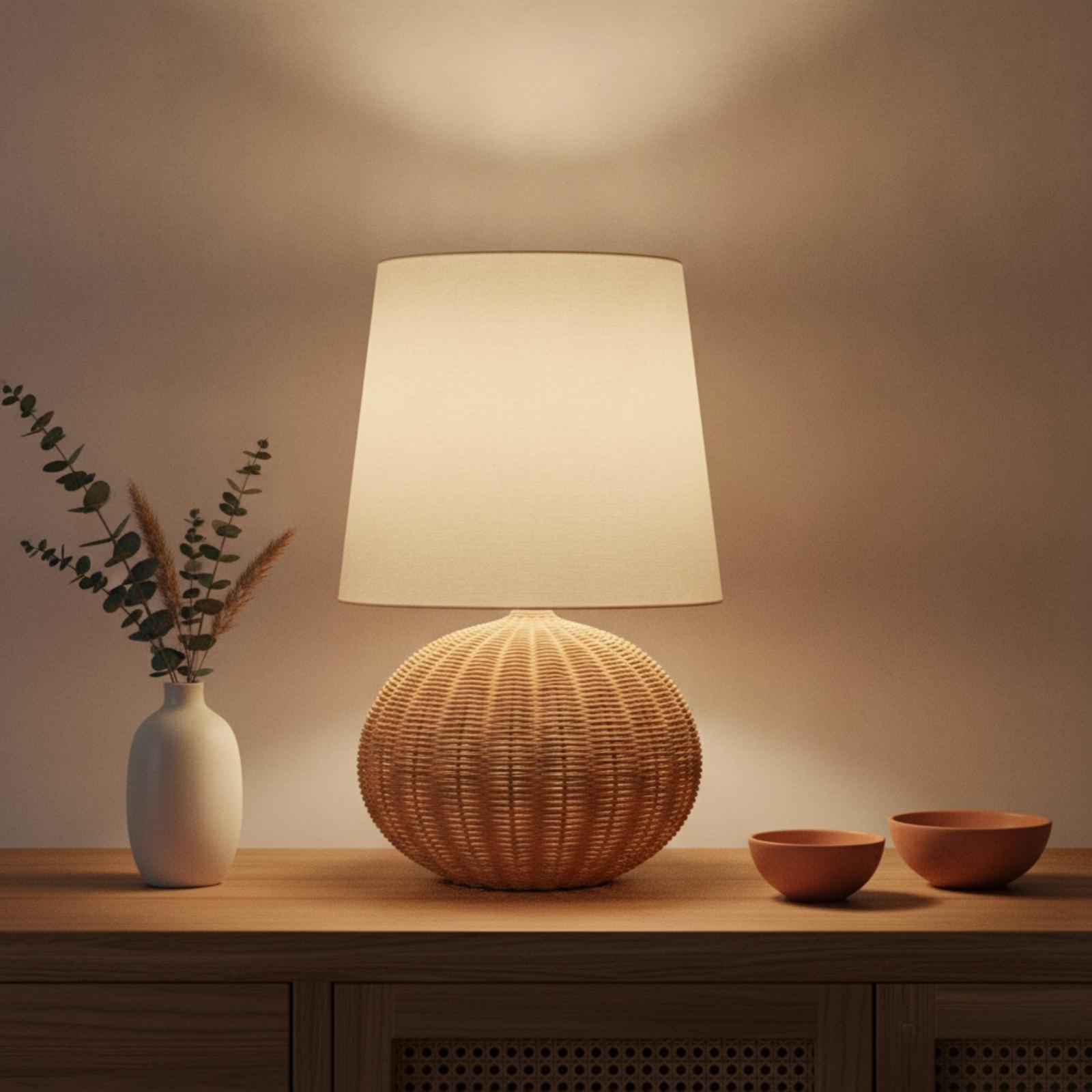 ベッドサイドランプ ラタンベース ファブリックシェード ナイ - Lighting Decor For Living Room のレビューと価格