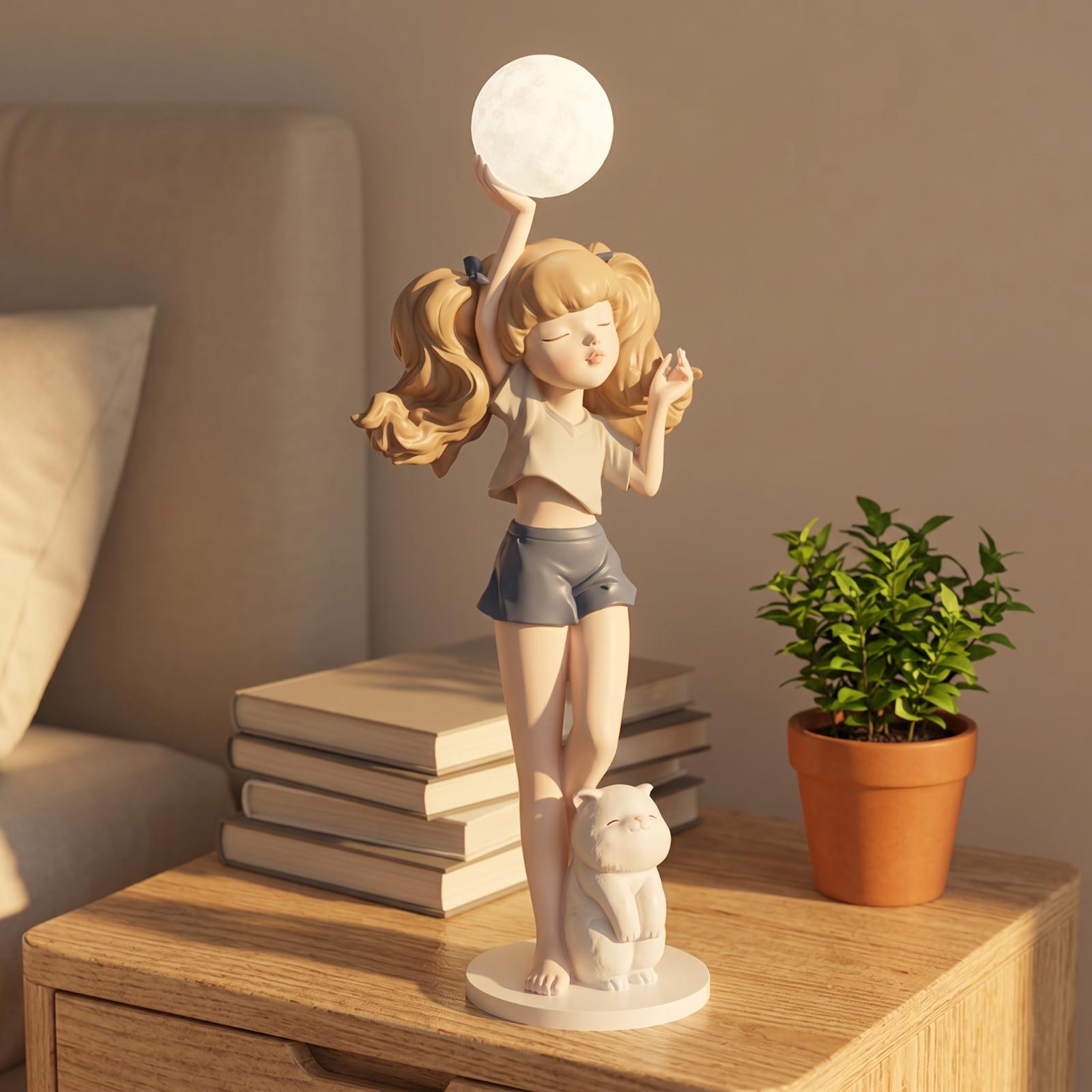 エレガントな女の子の置物ランプ、猫の台座付き、装飾的な置物、 - Lighting Decor For Living Room のレビューと価格