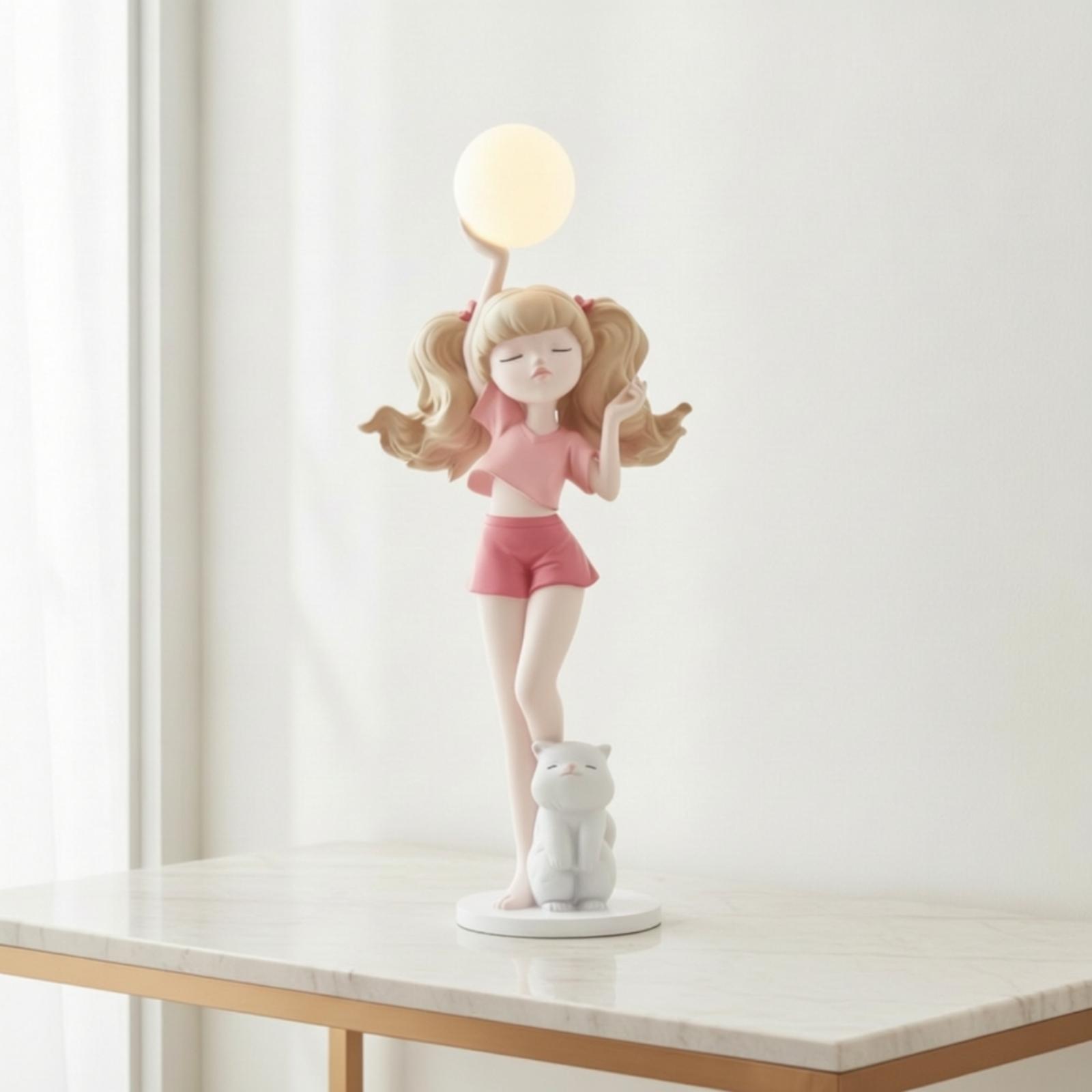 エレガントな女の子の置物ランプ、猫の台座付き、装飾的な置物、 - Lighting Decor For Living Room のレビューと価格