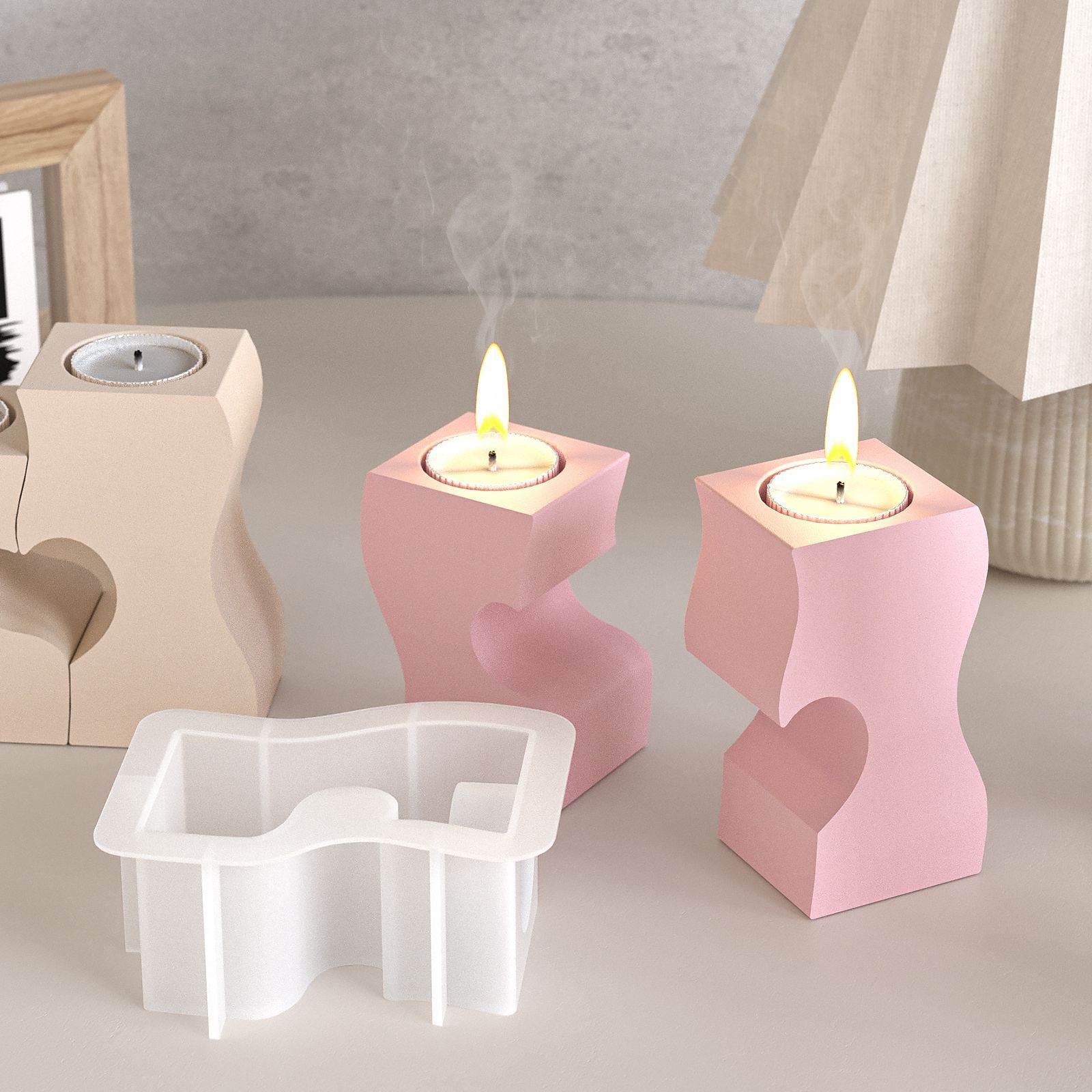 S ハート燭台シリコーン金型 DIY キャンドルホルダー石膏 - Candle Holder Set のレビューと価格
