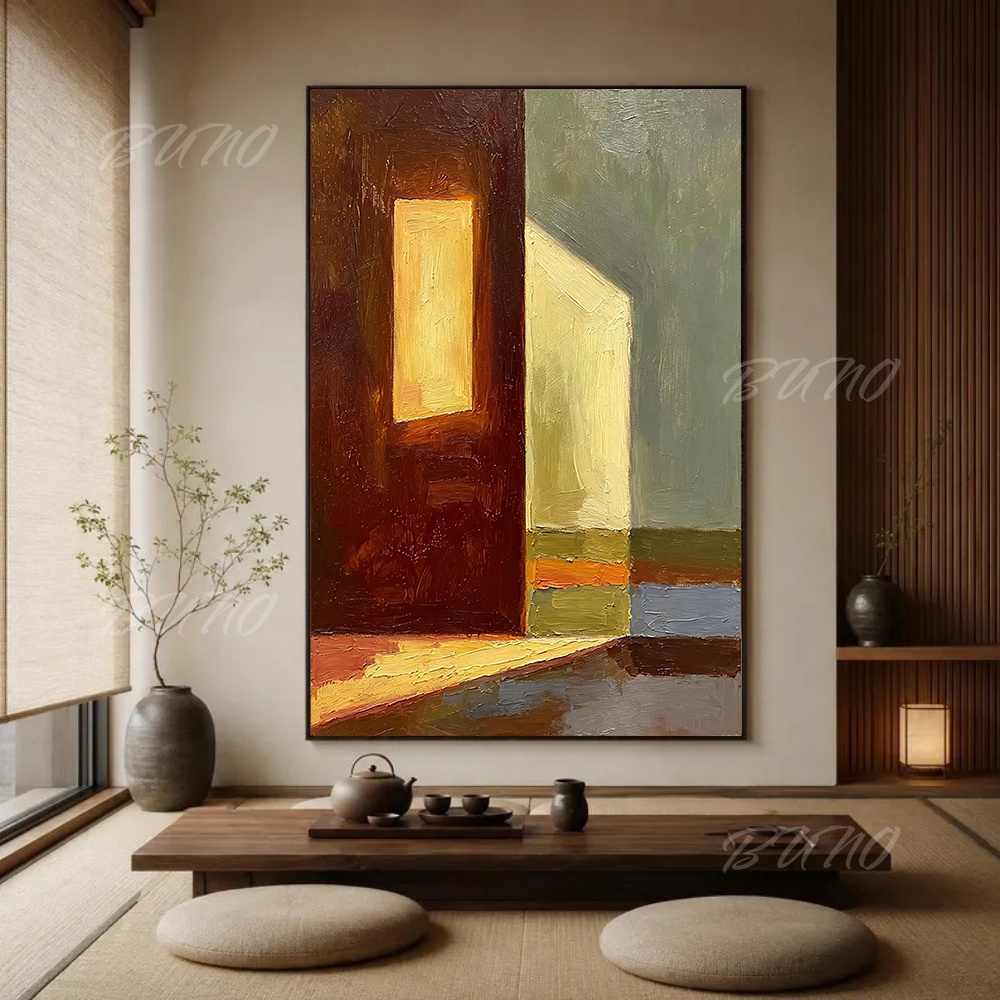 100%手描きのオリジナル抽象油絵、温かみのある光のヴィンテ - Lighting Interior Decor のレビューと価格
