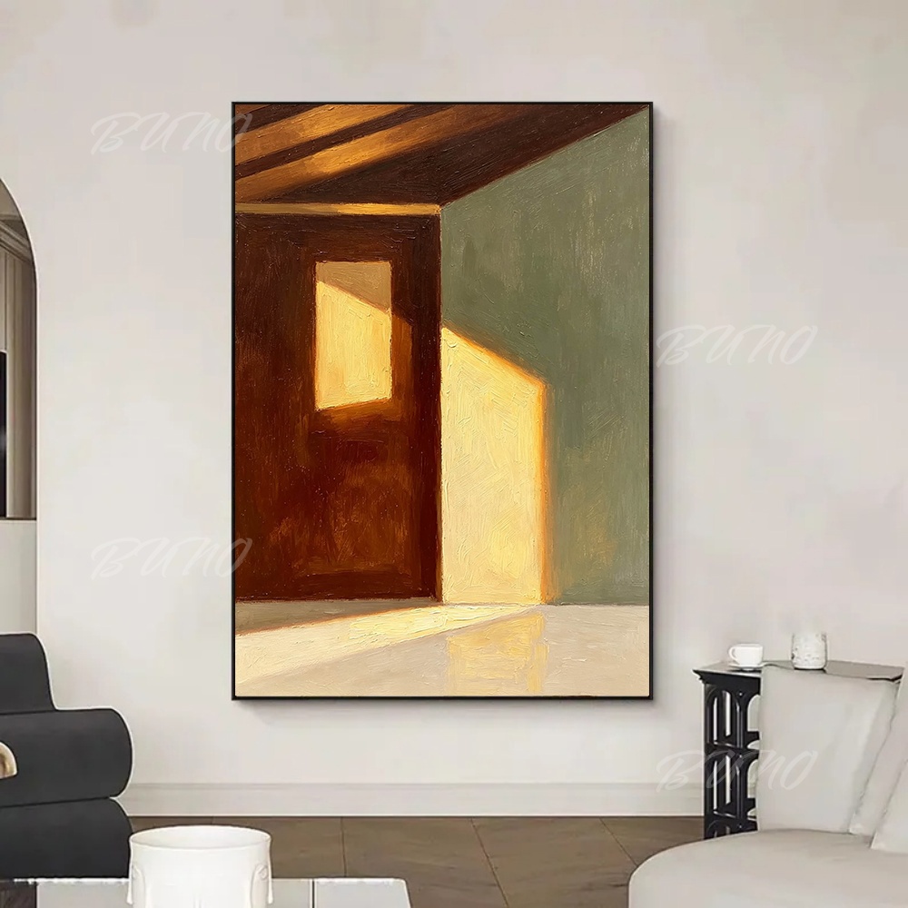 100%手描きのオリジナル抽象油絵、温かみのある光のヴィンテ - Lighting Interior Decor のレビューと価格