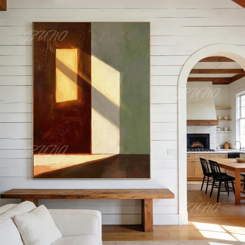 100%手描きのオリジナル抽象油絵、温かみのある光のヴィンテ - Lighting Interior Decor のレビューと価格