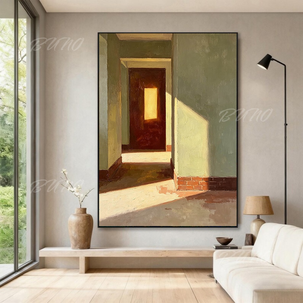 100%手描きのオリジナル抽象油絵、温かみのある光のヴィンテ - Lighting Interior Decor のレビューと価格