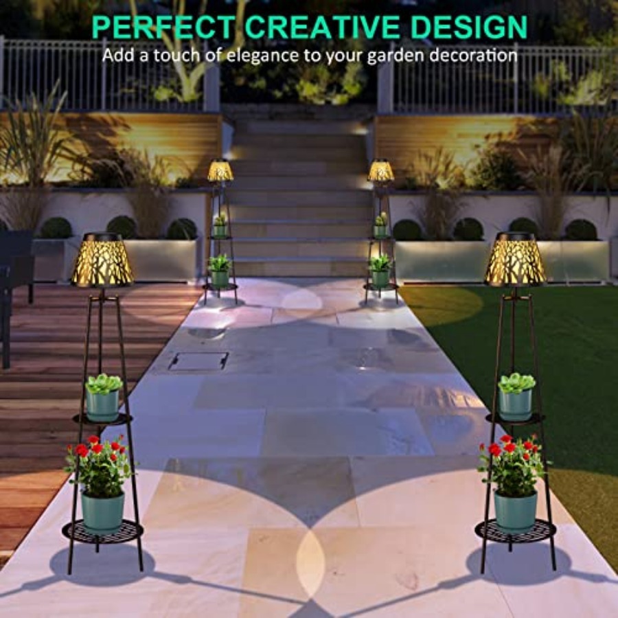 2パック屋外ソーラーフロアランプ、植物スタンド付き、防水メタ - Garden Lighting Decor のレビューと価格