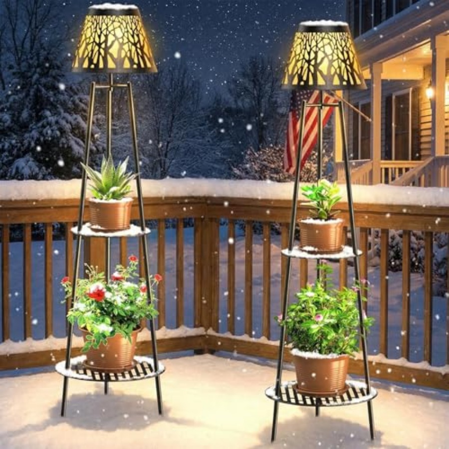 2パック屋外ソーラーフロアランプ、植物スタンド付き、防水メタ - Garden Lighting Decor のレビューと価格