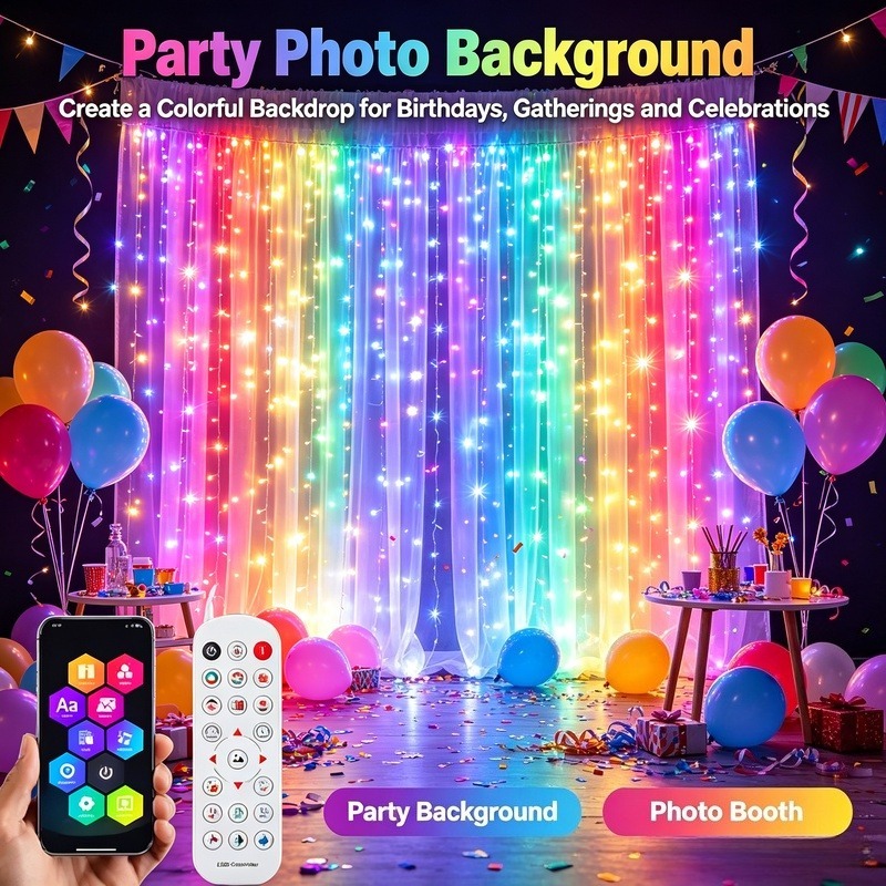 USB電源式アプリ制御LEDカーテンライト、クリスマス、窓、 - Fairy Light Curtain のレビューと価格