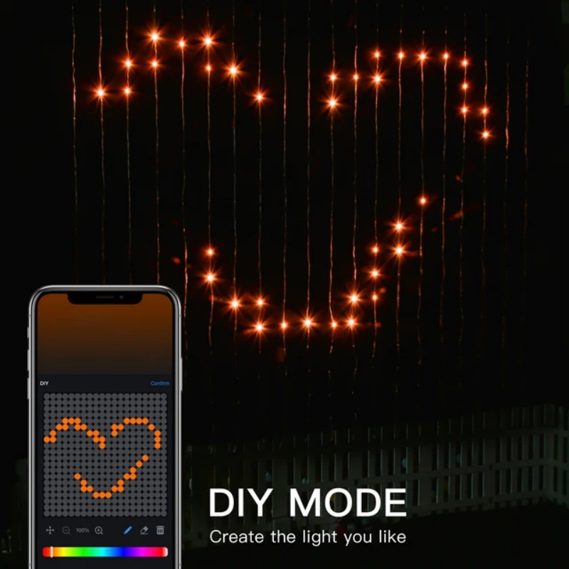 アプリ遠隔操作RGBICスマートカーテンライト DIYカスタ - Fairy Light Curtain のレビューと価格