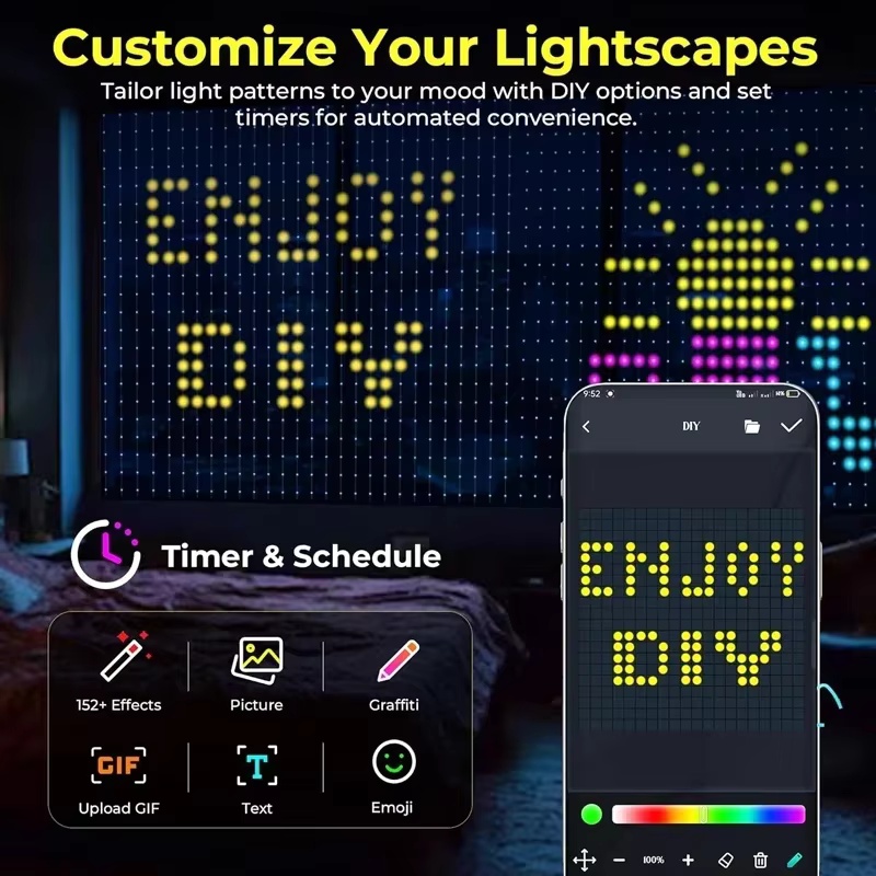 アプリ遠隔操作RGBICスマートカーテンライト DIYカスタ - Fairy Light Curtain のレビューと価格